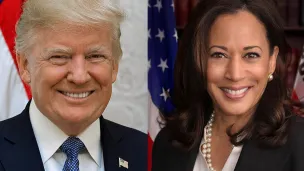 Portrettfoto av presidenkandidatene Donald Trump og Kamala Harris