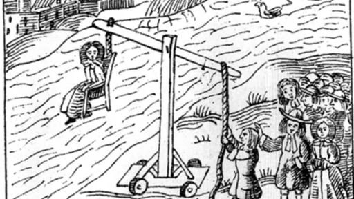 Ducking eller cucking stool: En kvinne blir offentlig dyppet i vann i middelalderens England 