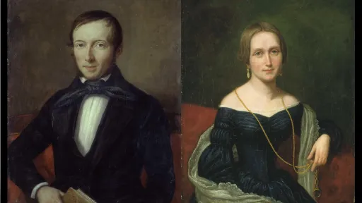 Portretter av Peter Jonas Collett og Camilla Collett malt av Johan Gørbitz