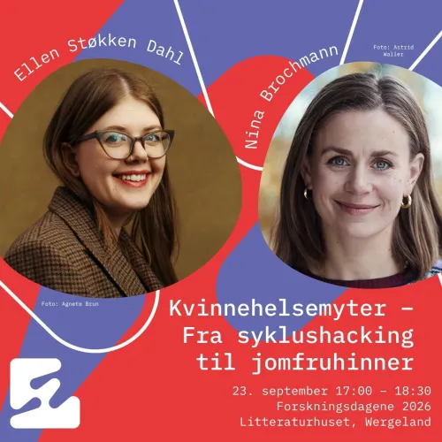 Ellen Støkken Dahl og Nina Brochmann på plakat om seminaret "Kvinnehelsemyter"