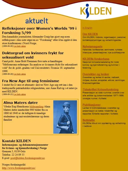 Kildens første webforside, fra 1999. Nettsidene ble laget av Ravn Webveveriet.